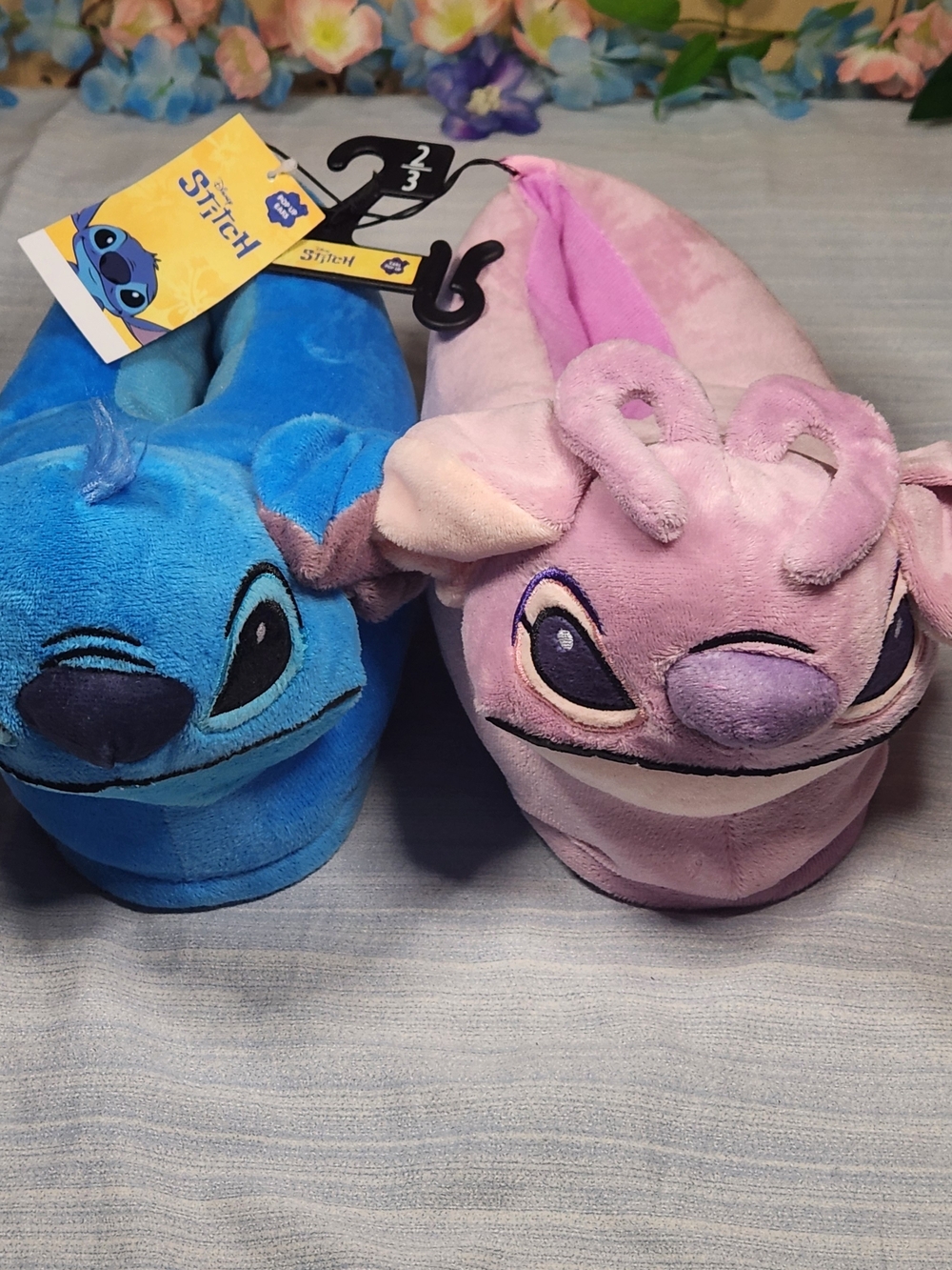 DisneyStitch and Angel Pop-Up Ears Plush HouseSlippers Mismatched Youth Size 2-3
